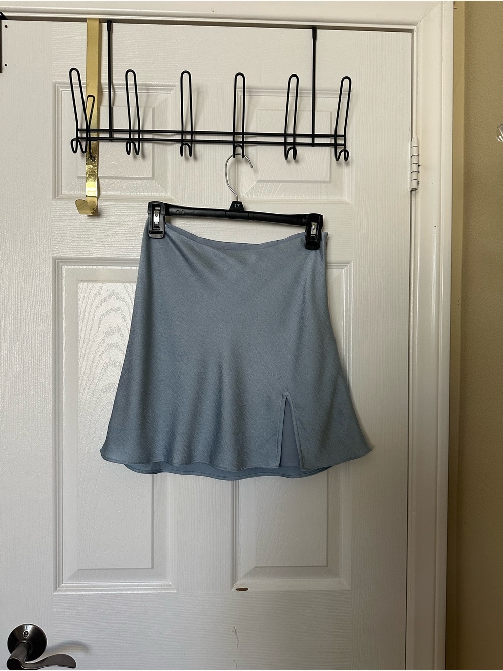 Cotton Candy Light Blue Mini Skirt with Front Slit